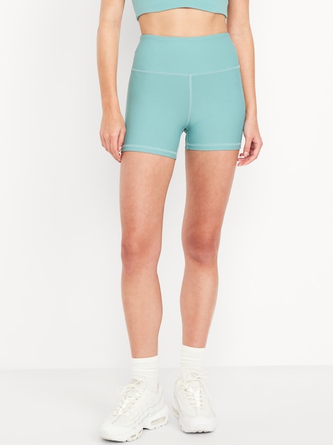 High-Waisted PowerSoft Biker Shorts -- 4-inch inseam - Luminous Blue