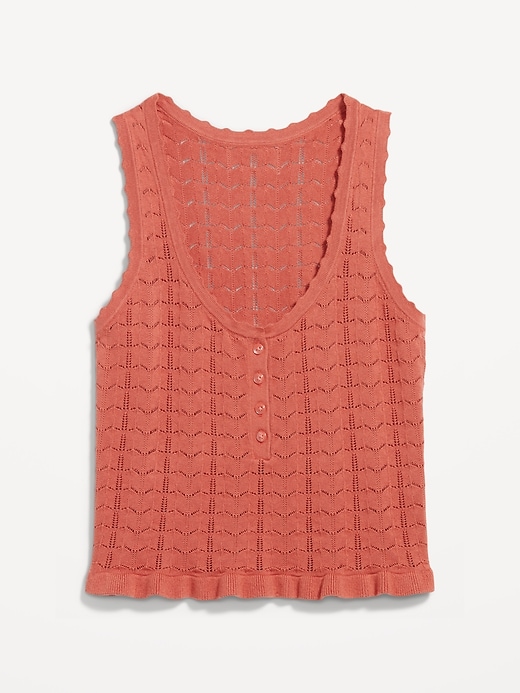 Image number 4 showing, Sleeveless Pointelle Cropped Henley Top