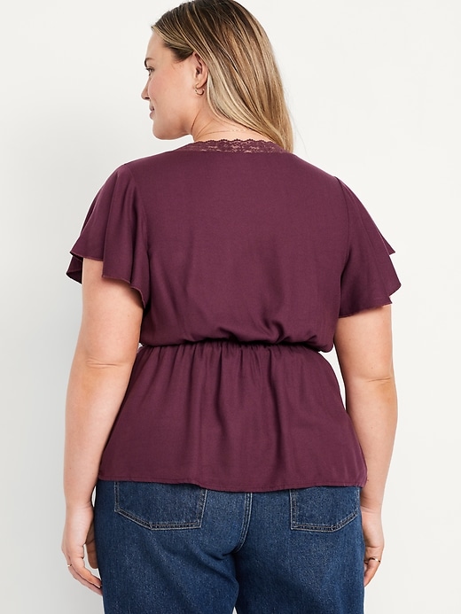 Image number 8 showing, Lace-Trim V-Neck Crepe Top