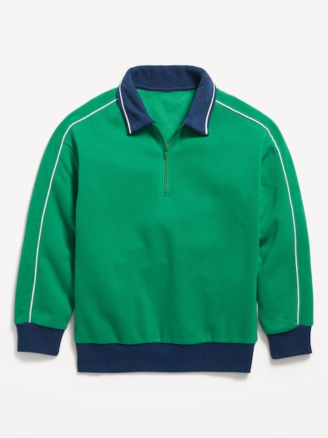 Collared Quarter-Zip Fleece Sweatshirt for Boys - Mangrove Green