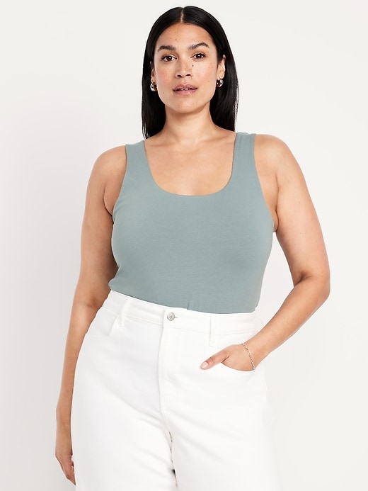 Image number 6 showing, Fitted Double-Layer Scoop-Neck Tank Top