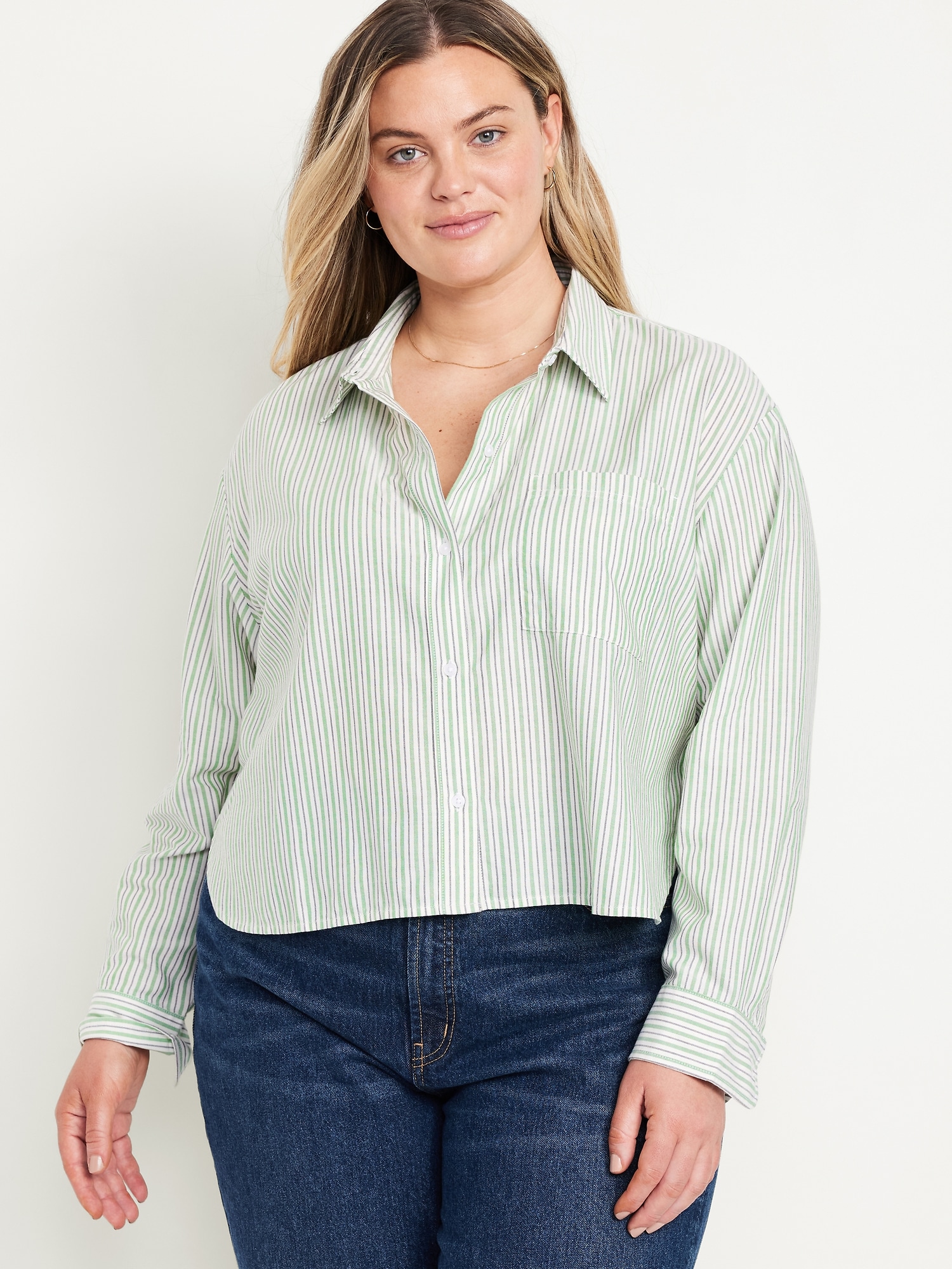 Cropped Button-Down Oxford Shirt