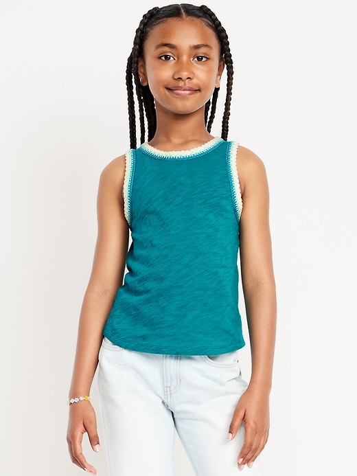 Image number 1 showing, Sleeveless Crochet-Trim Top for Girls