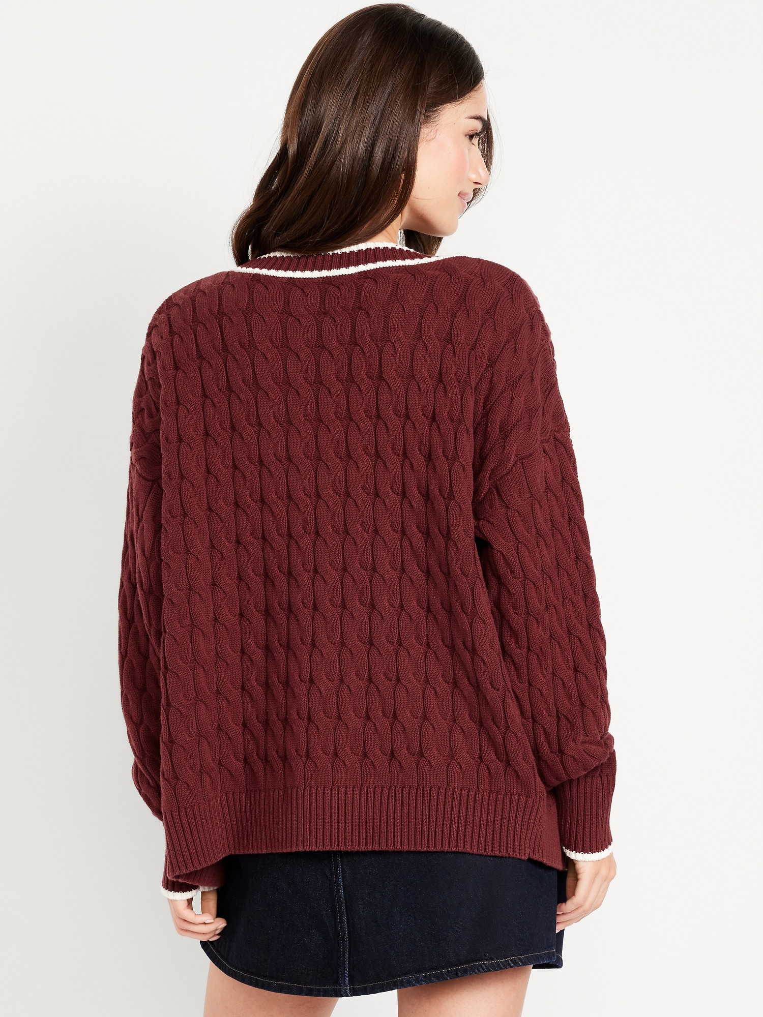 Slouchy Cable-Knit Cardigan Sweater