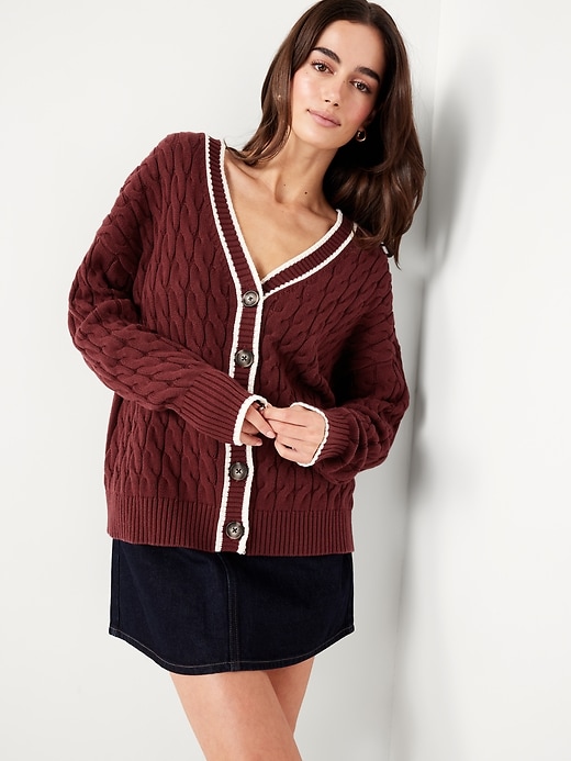 Image number 3 showing, Slouchy Cable-Knit Cardigan Sweater