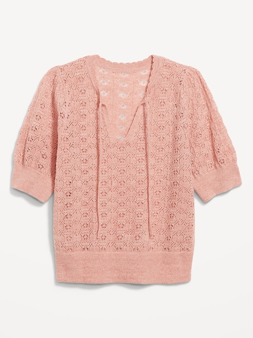 Image number 3 showing, Wool-Blend Puff-Sleeve Tie-Neck Sweater