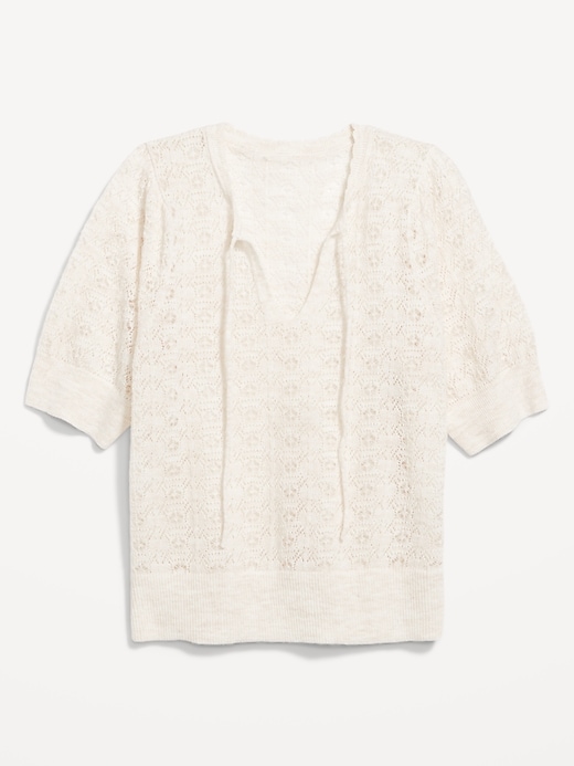 Image number 4 showing, Wool-Blend Puff-Sleeve Tie-Neck Sweater