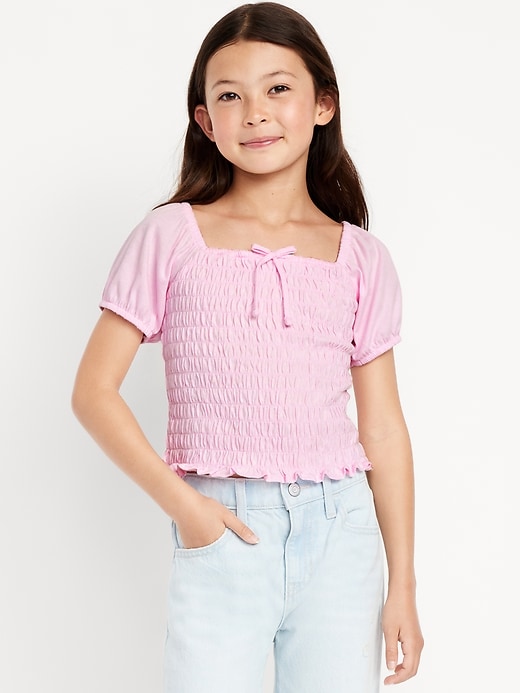 Image number 1 showing, Short Puff-Sleeve Smocked Top for Girls
