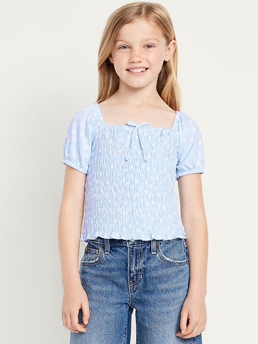 Image number 1 showing, Short Puff-Sleeve Smocked Top for Girls