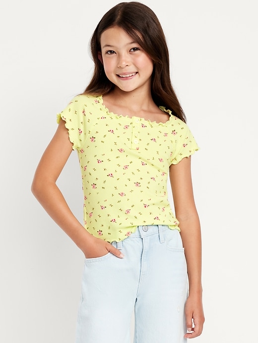 Image number 1 showing, Fitted Short-Sleeve Lettuce-Edge Top for Girls