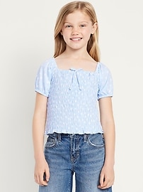 Image number 1 showing, Short Puff-Sleeve Smocked Top for Girls