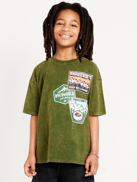 Oversized Minecraft™ Gender-Neutral Graphic T-Shirt for Kids - Green