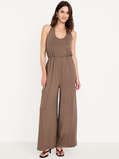 Waist-Defined Halter Jumpsuit - New Taupe