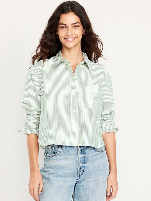 Button-Down Oxford Crop Shirt