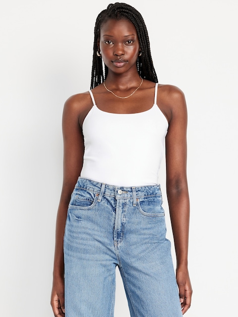 Fitted Double-Layer Cropped Cami Top - White Lilies
