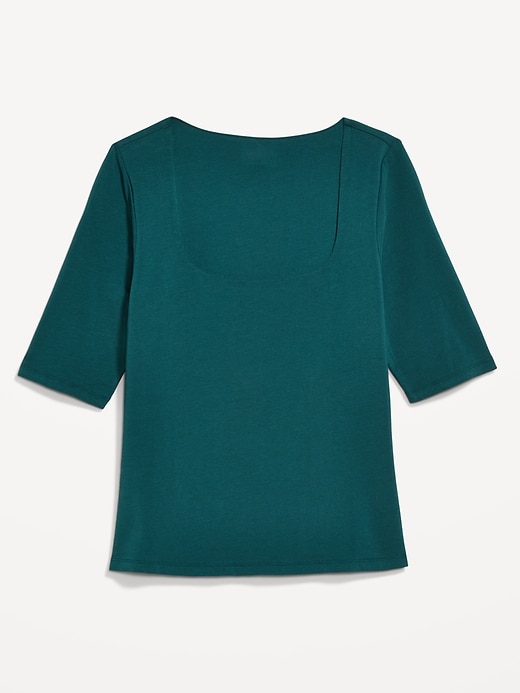 Image number 8 showing, Fitted Double-Layer Elbow-Sleeve Scoop-Neck Top