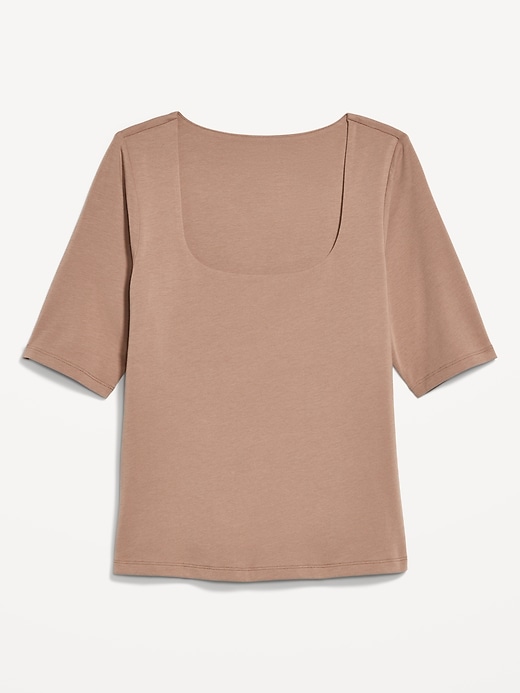 Image number 7 showing, Fitted Double-Layer Elbow-Sleeve Scoop-Neck Top