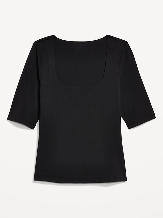 Image number 8 showing, Fitted Double-Layer Elbow-Sleeve Scoop-Neck Top