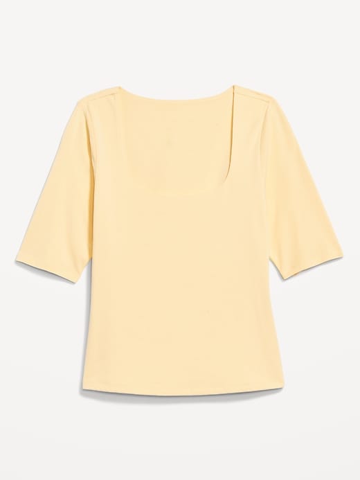 Image number 8 showing, Fitted Double-Layer Elbow-Sleeve Scoop-Neck Top