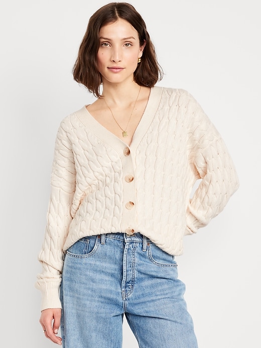 Image number 1 showing, Oversized Slouchy Cable-Knit Cardigan Sweater