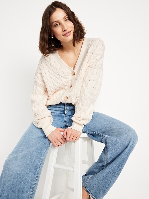 Image number 3 showing, Oversized Slouchy Cable-Knit Cardigan Sweater