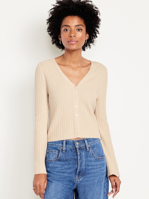 Textured Bouclé Button-Down Sweater - Wish Bone