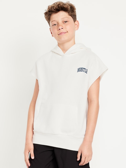 Oversized Fleece Graphic Muscle Hoodie for Boys