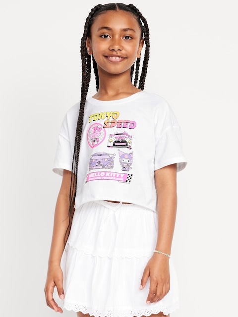 Hello Kitty® Oversized Cropped Graphic T-Shirt for Girls - Calla Lilies