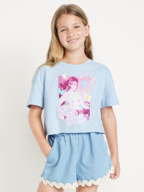 Dolly Parton™ Oversized Cropped Graphic T-Shirt for Girls - Rock Pool