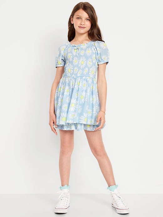 Image number 1 showing, Printed Puff-Sleeve Smocked Dress for Girls
