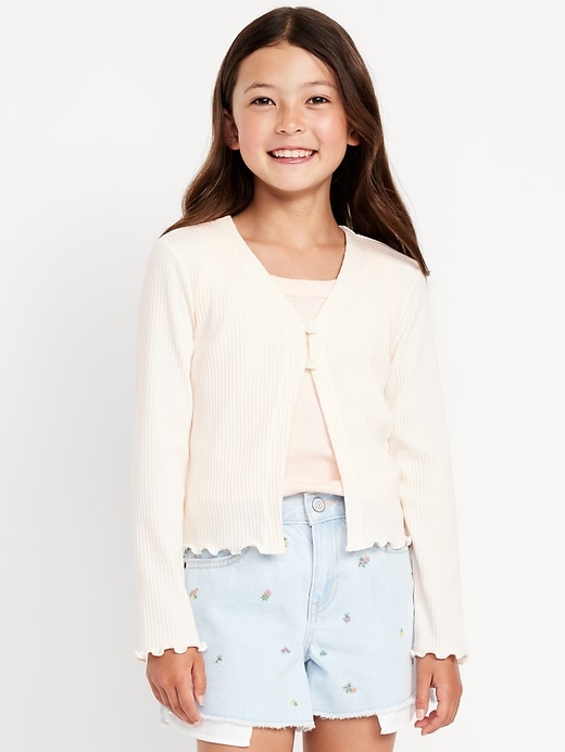 Image number 1 showing, Button-Front Ribbed Cardigan for Girls