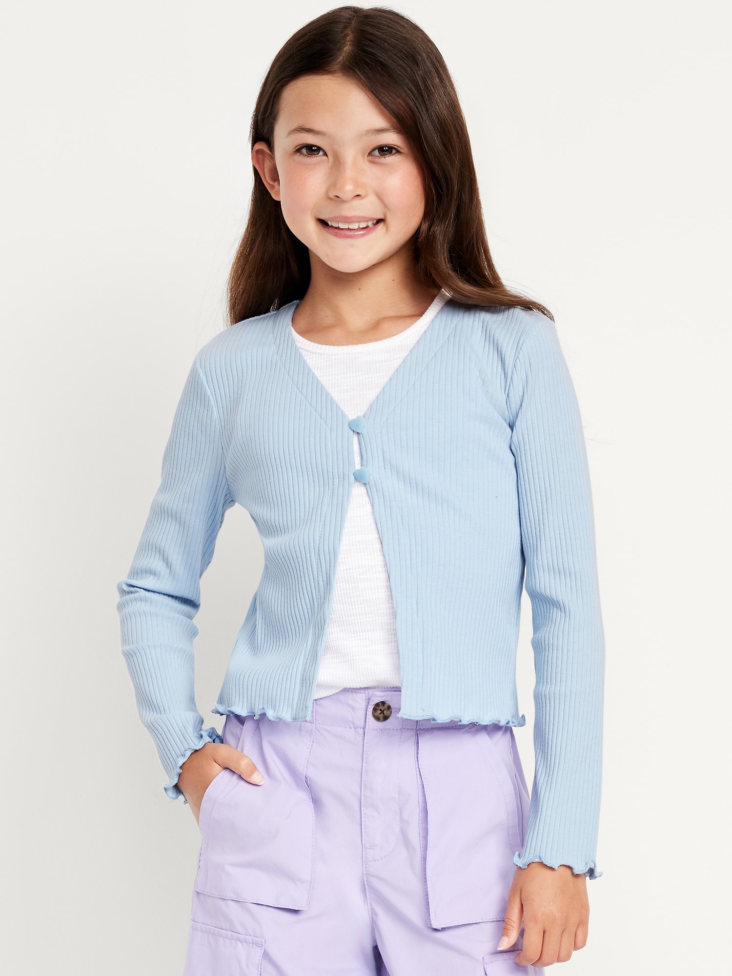 Button-Front Ribbed Cardigan for Girls