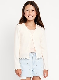 Image number 1 showing, Button-Front Ribbed Cardigan for Girls