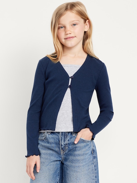 Button-Front Ribbed Cardigan for Girls