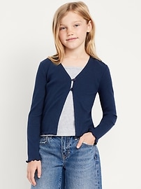 Image number 1 showing, Button-Front Ribbed Cardigan for Girls