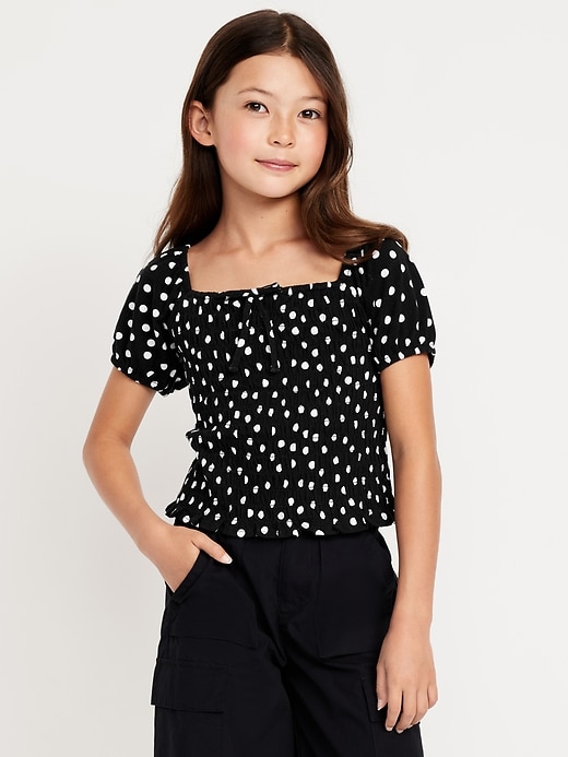 Image number 1 showing, Short Puff-Sleeve Smocked Top for Girls