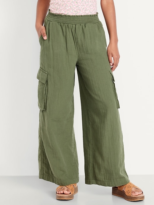 Image number 1 showing, Double-Weave Wide-Leg Cargo Pants for Girls