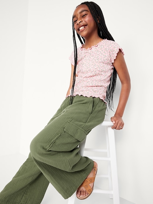 Image number 3 showing, Double-Weave Wide-Leg Cargo Pants for Girls