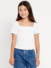 Image number 1 showing, Short Puff-Sleeve Smocked Top for Girls