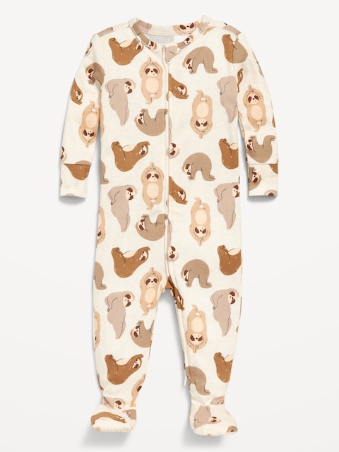 Snug-Fit 2 Way Zip Footed One-Piece for Baby - Sloth Print