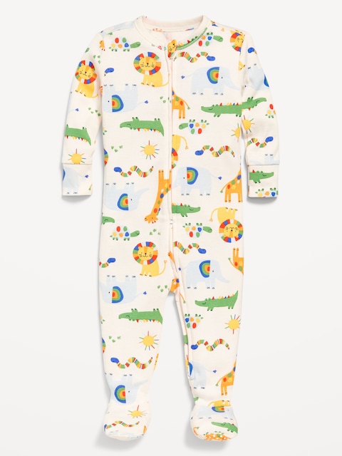Snug-Fit 2 Way Zip Footed One-Piece for Baby - Animals