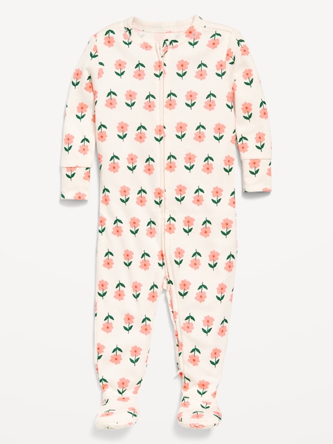 Snug-Fit 2 Way Zip Footed One-Piece for Baby - Pink Floral