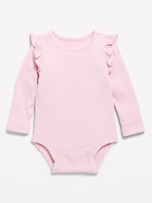 Image number 1 showing, Long-Sleeve Ribbed Ruffle-Trim Bodysuit for Baby
