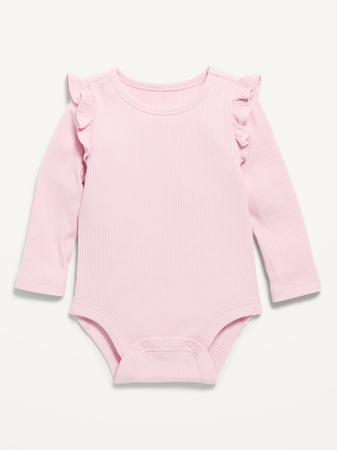 Long-Sleeve Ribbed Ruffle-Trim Bodysuit for Baby - Fairytale Rose