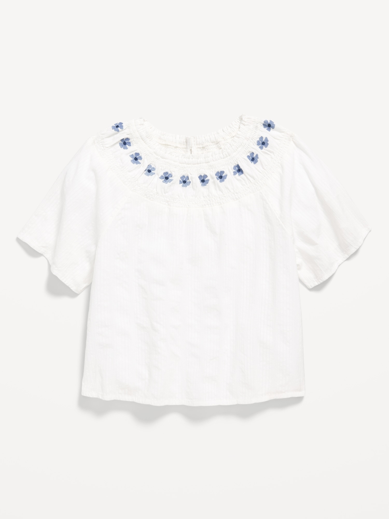 Short-Sleeve Textured Embroidered Top for Girls