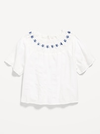 Image number 2 showing, Short-Sleeve Textured Embroidered Top for Girls