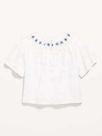 Image number 3 showing, Short-Sleeve Textured Embroidered Top for Girls