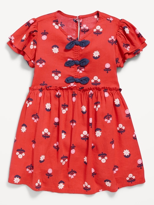 Image number 1 showing, Printed Short-Sleeve Ruffled Bow Dress for Toddler Girls