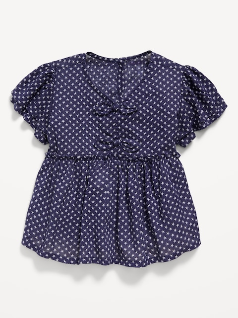 Short-Sleeve Ruffled Bow Top for Toddler Girls - Navy Stars