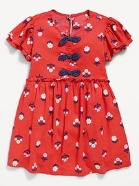 Image number 1 showing, Printed Short-Sleeve Ruffled Bow Dress for Toddler Girls